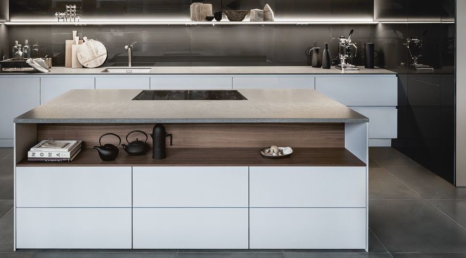 SieMatic Pure S2 SE kitchen island in grey with integrated downdraft extractor