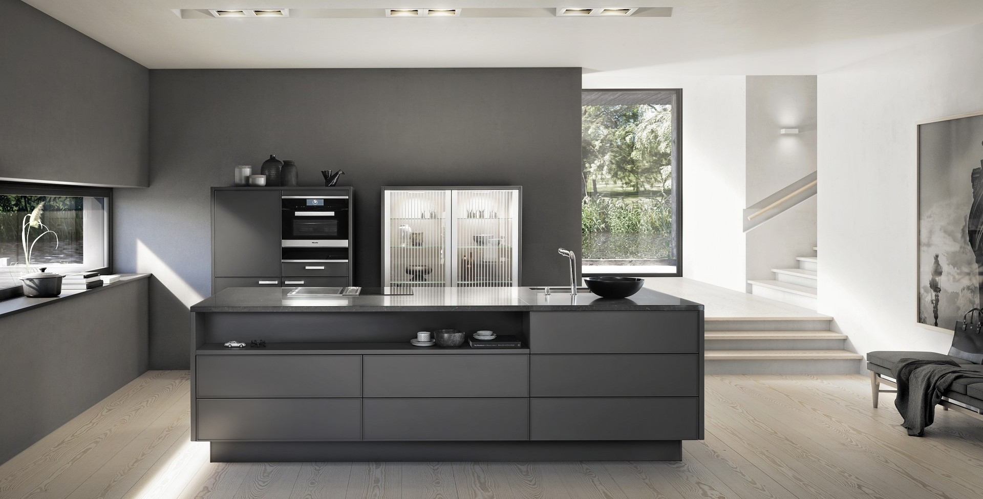 SieMatic Pure SE 3003 R in umbra matte lacquer with kitchen island